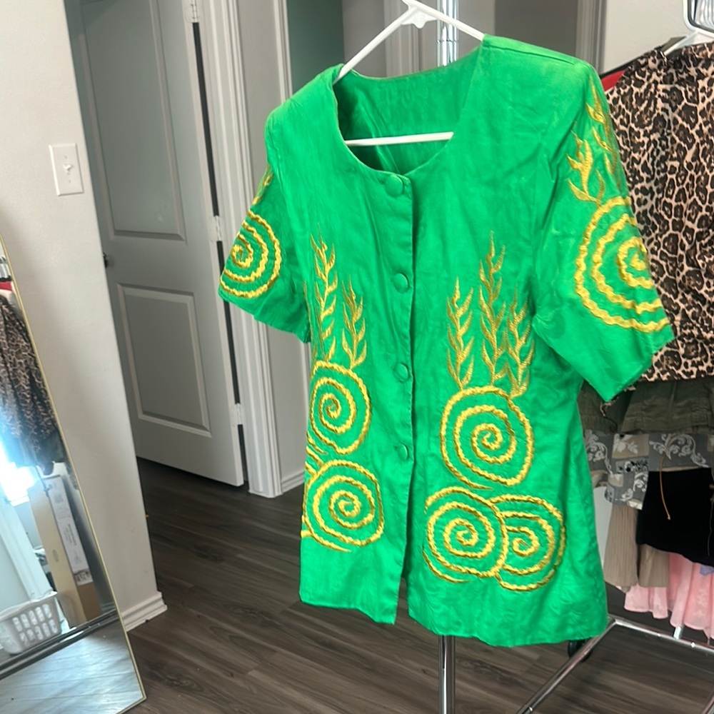 Green Embroidered Women's Top